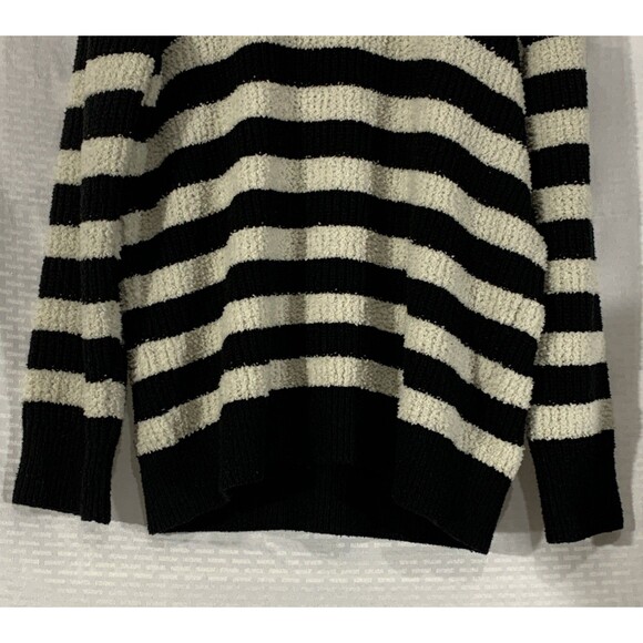 Zara Striped Sweater Black Ivory Womens L Oversized Soft Cozy - Picture 3 of 7